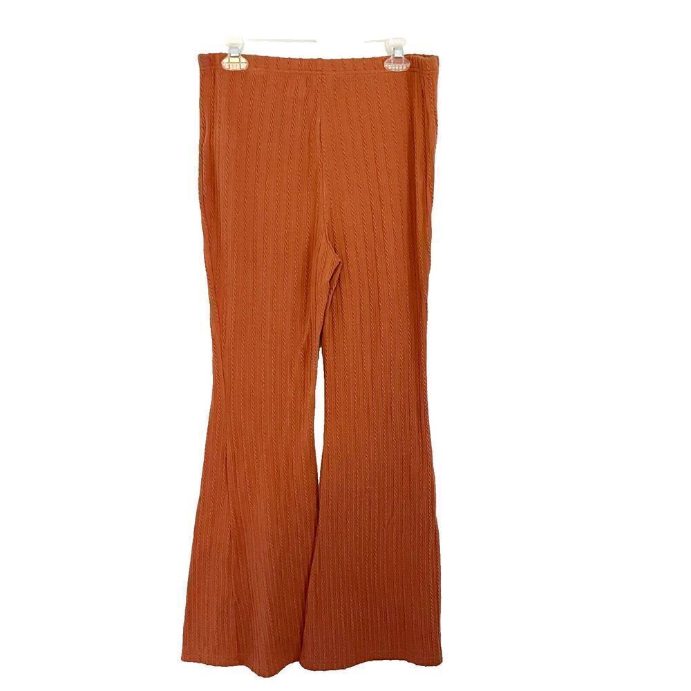 Shein Curve Womens Rust Orange Ankle Flare Pants 0XL Plus Ribbed Lined Pull On